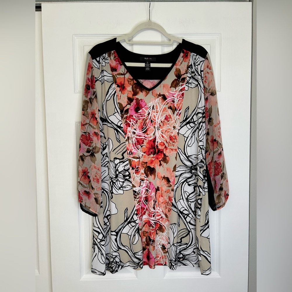 Style & Co. Floral Blouse - Pink, Black, and Beige